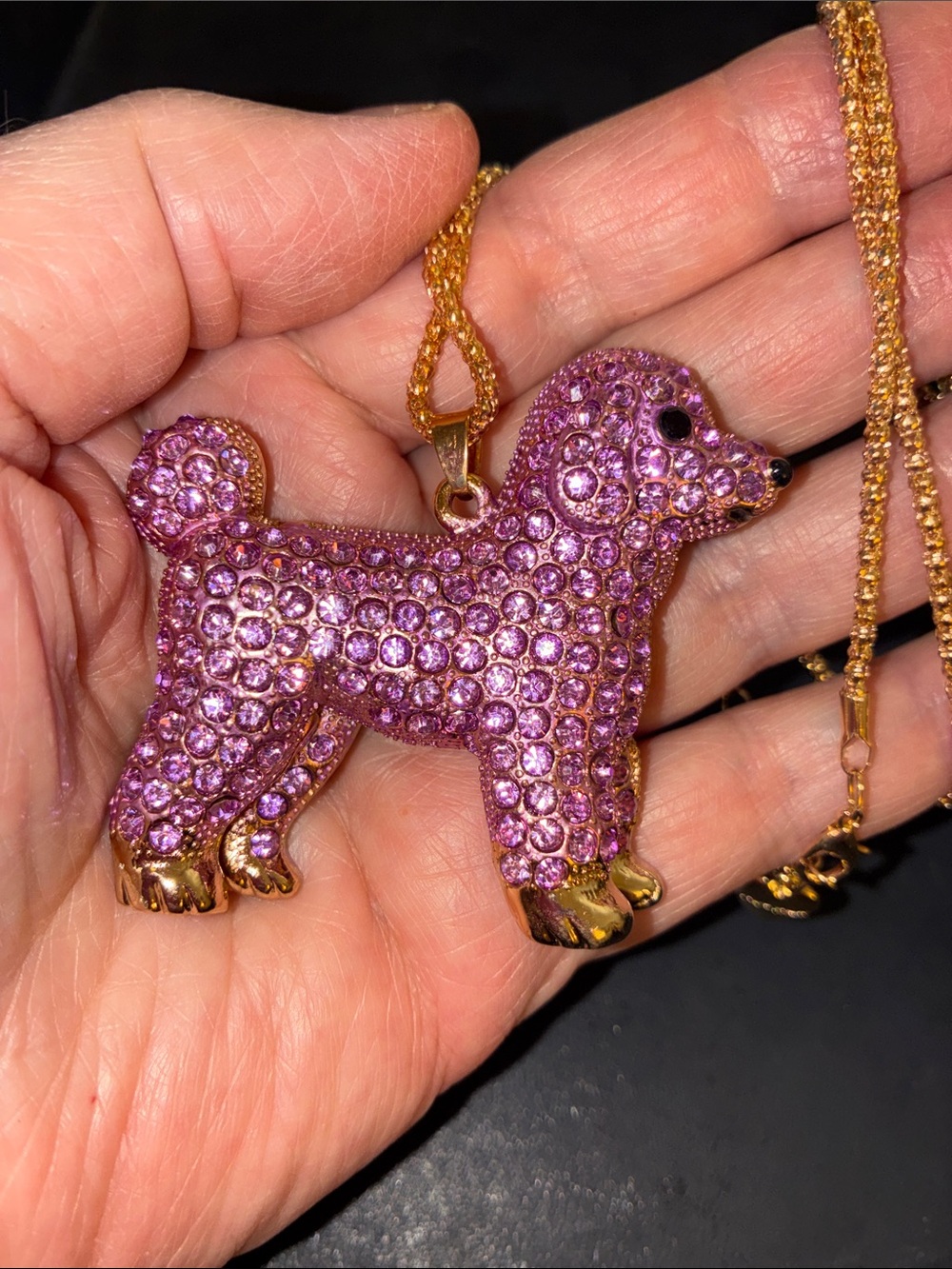 Pink Crystal Doggie Pendant Necklace with Gold-Tone Chain